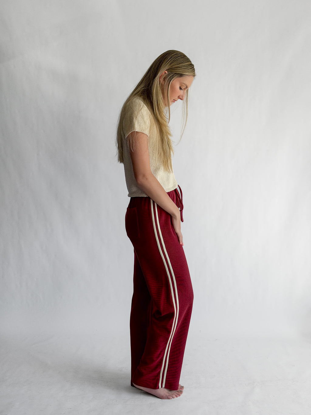 Piper Waffle Knit Stripe Track Pants (Maroon)