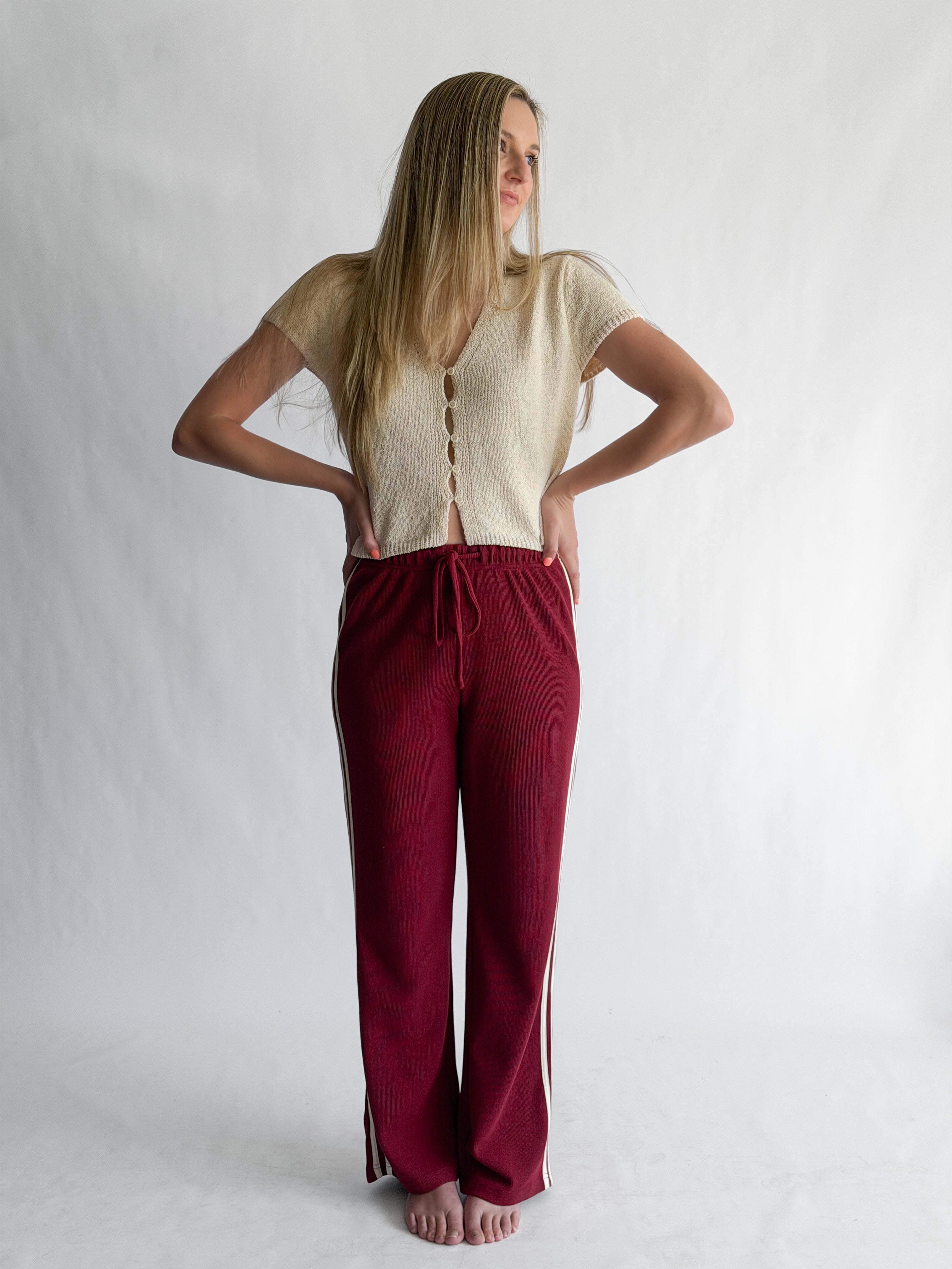 Piper Waffle Knit Stripe Track Pants (Maroon)
