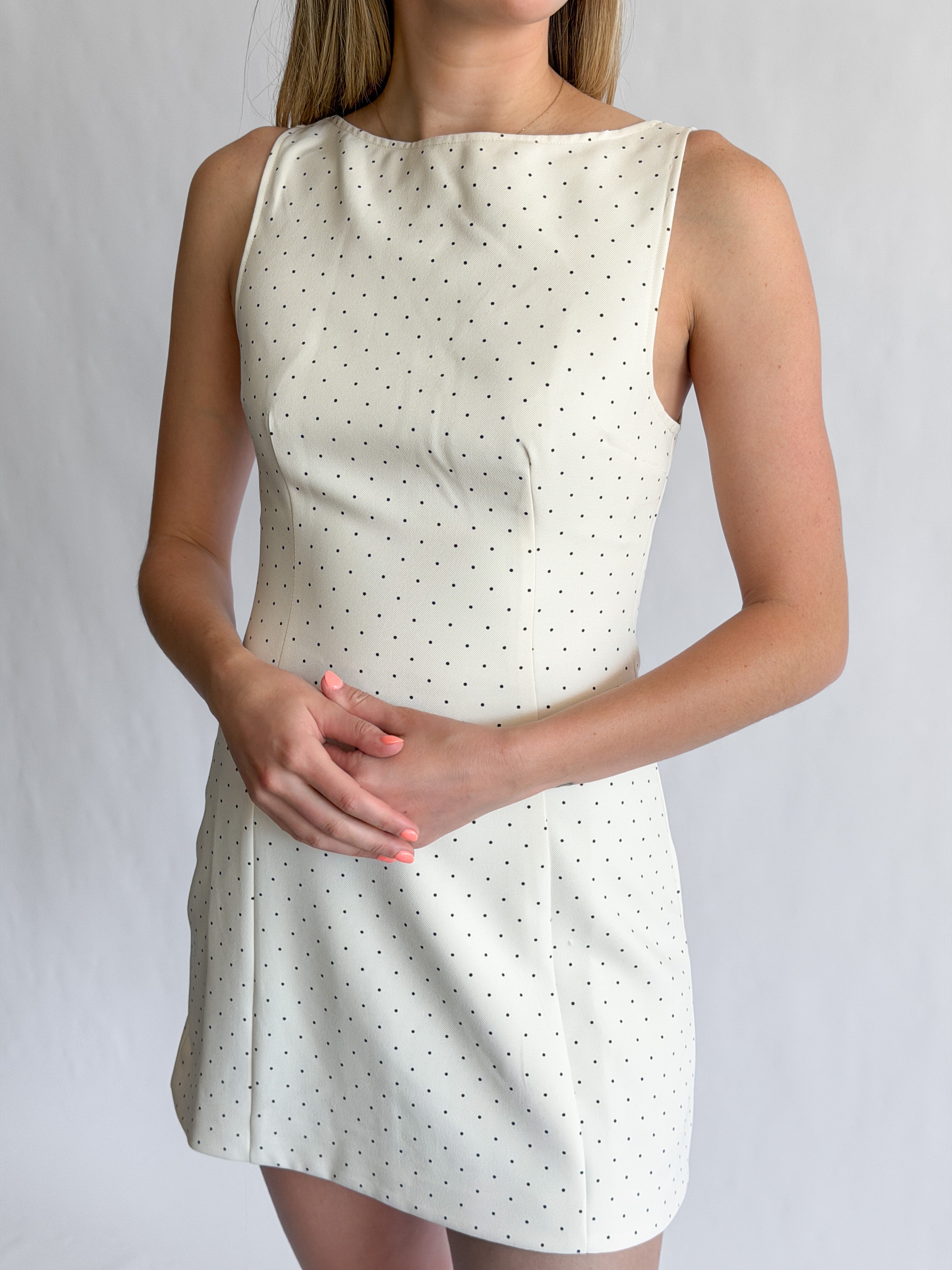 Sofie the Label Kiara Cream and Black Polka Dot High Neck Mini Dress