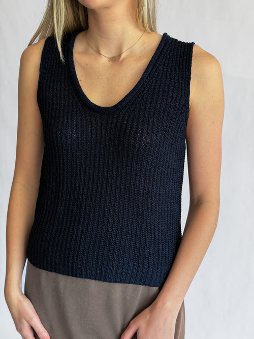Elle Grey Iris Navy Woven Knit Sleeveless Top