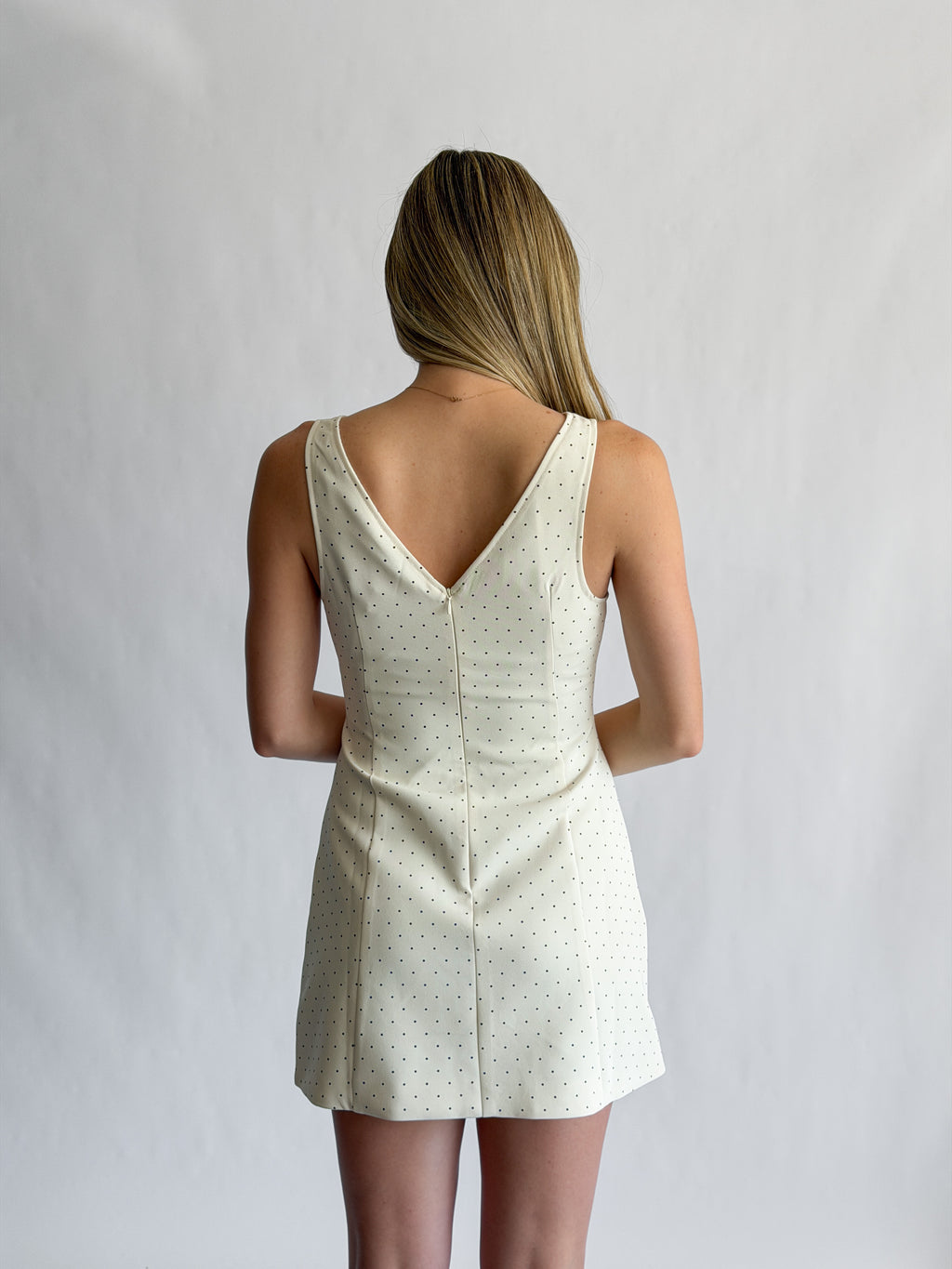 Sofie the Label Kiara Cream and Black Polka Dot High Neck Mini Dress