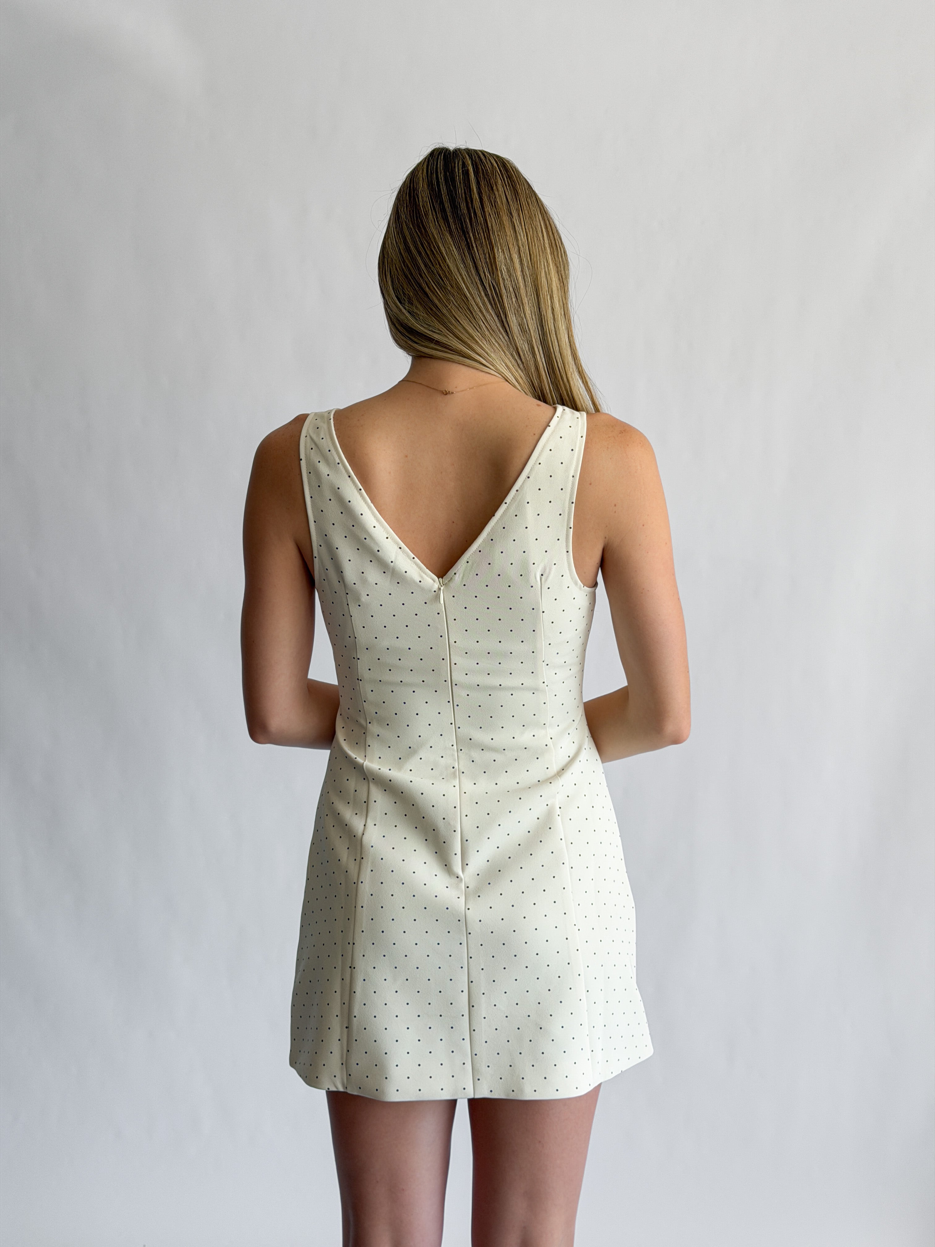 Sofie the Label Kiara Cream and Black Polka Dot High Neck Mini Dress