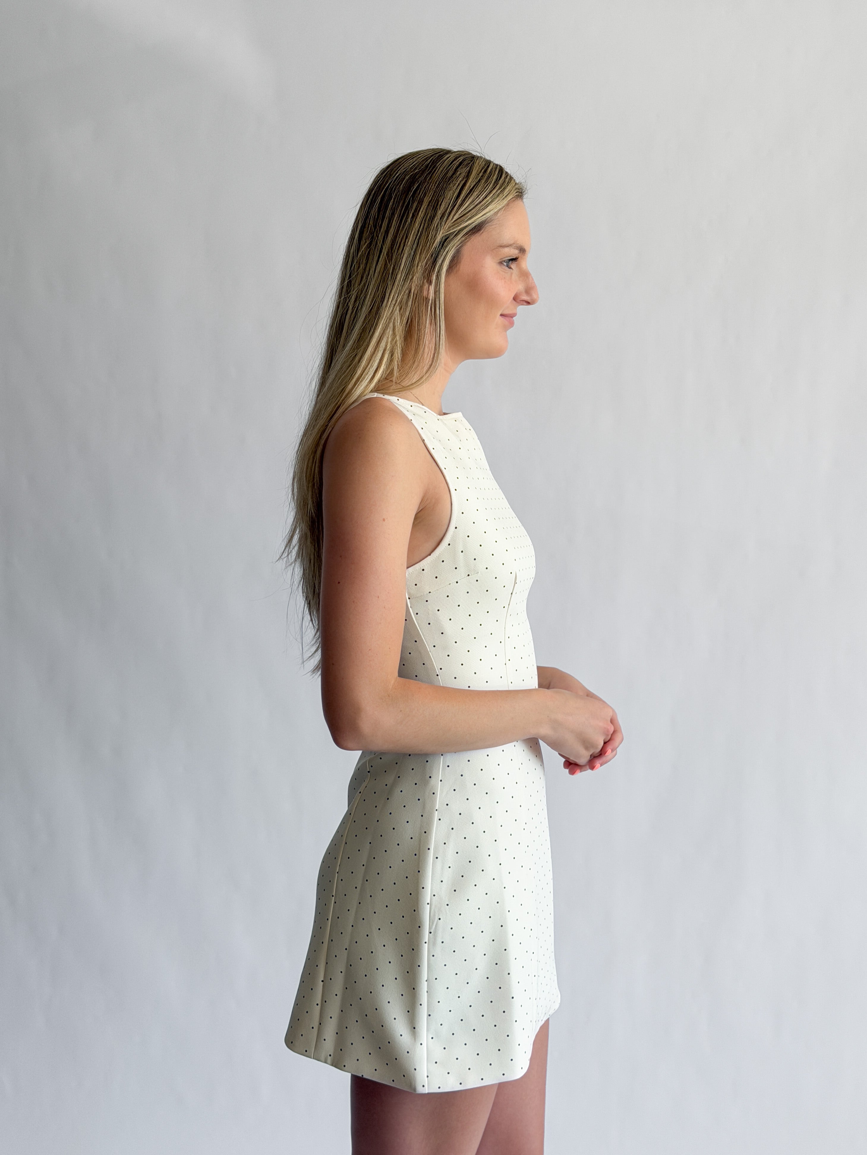 Sofie the Label Kiara Cream and Black Polka Dot High Neck Mini Dress