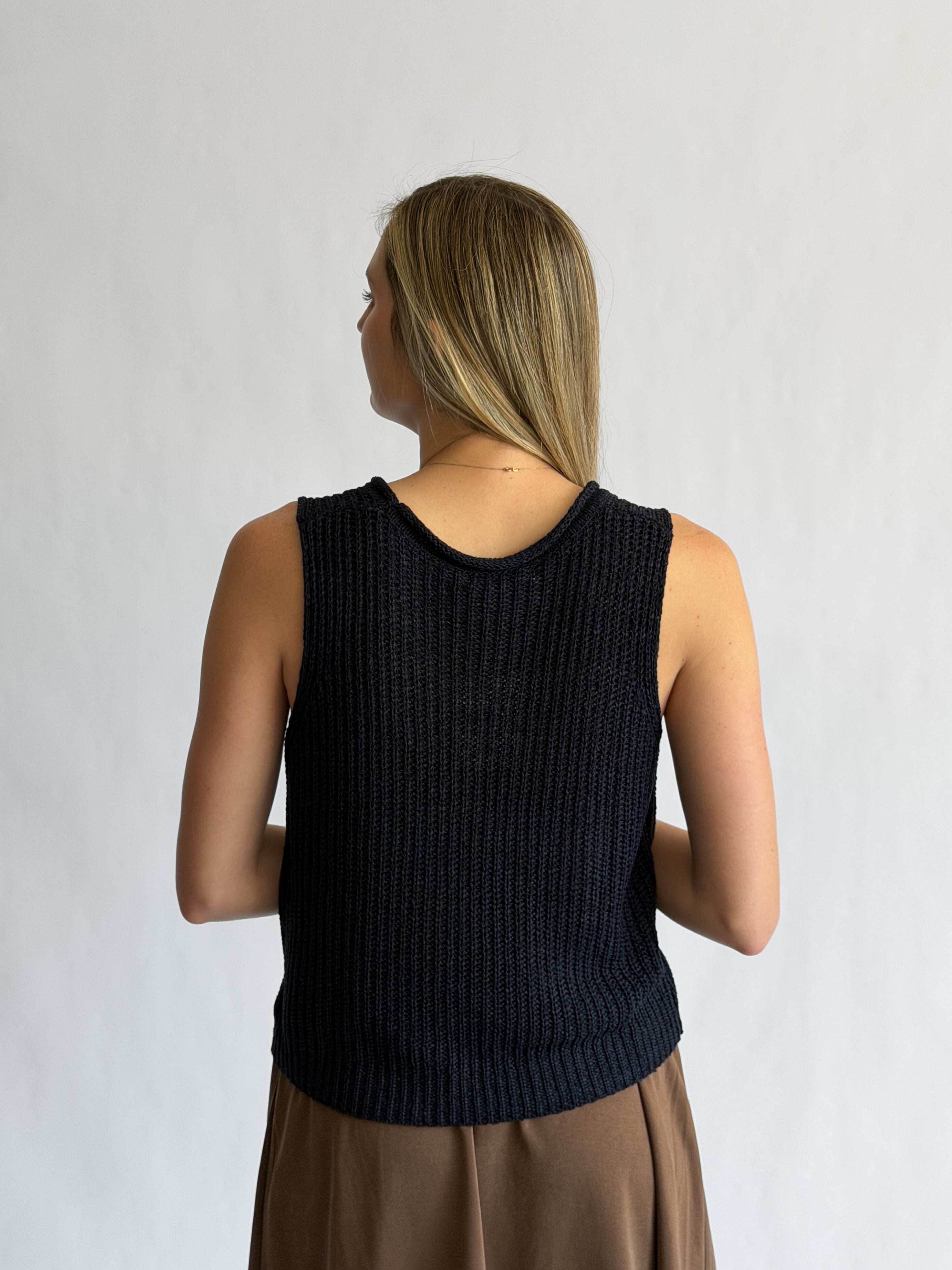 Elle Grey Iris Navy Woven Knit Sleeveless Top