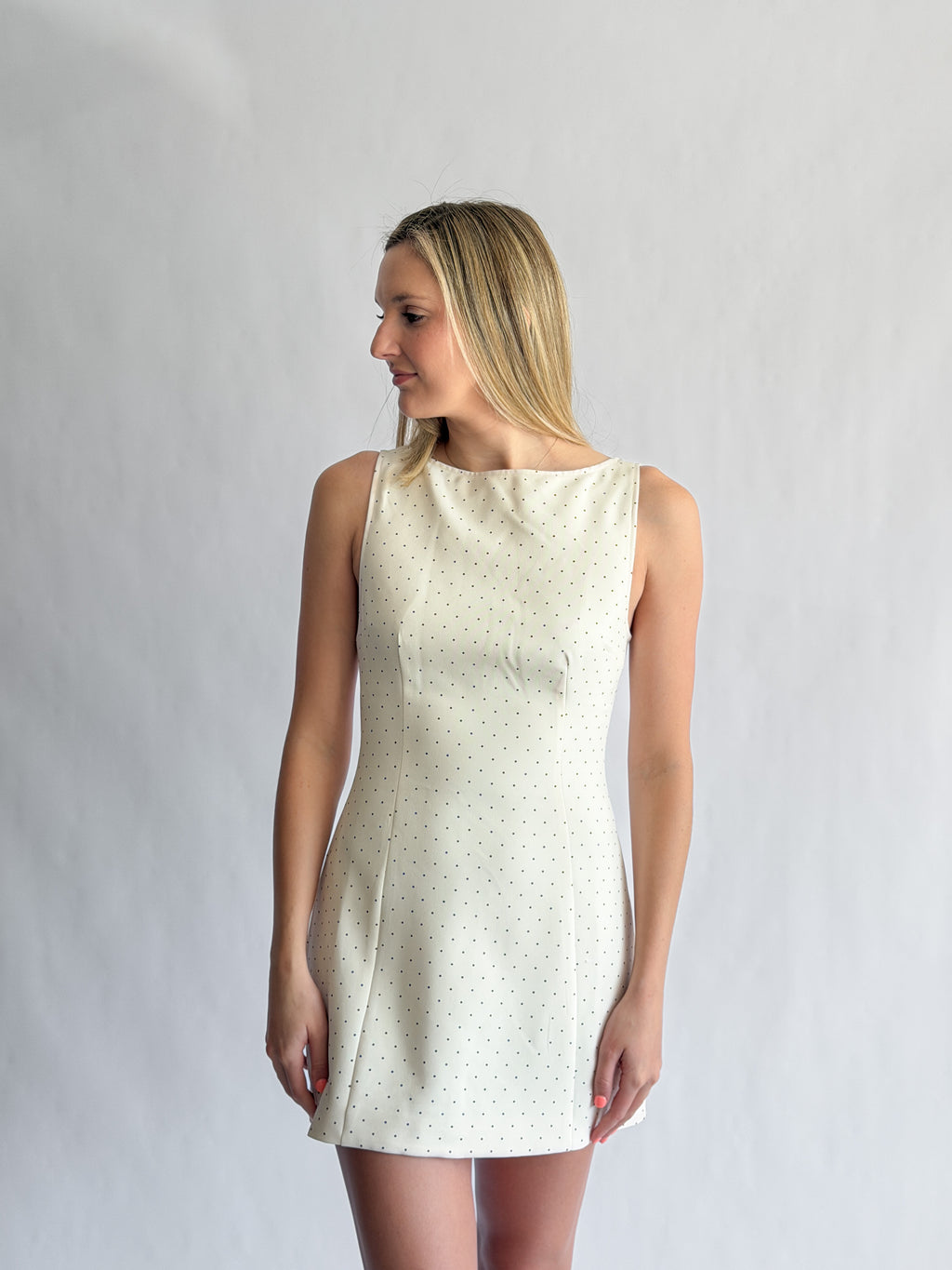 Sofie the Label Kiara Cream and Black Polka Dot High Neck Mini Dress