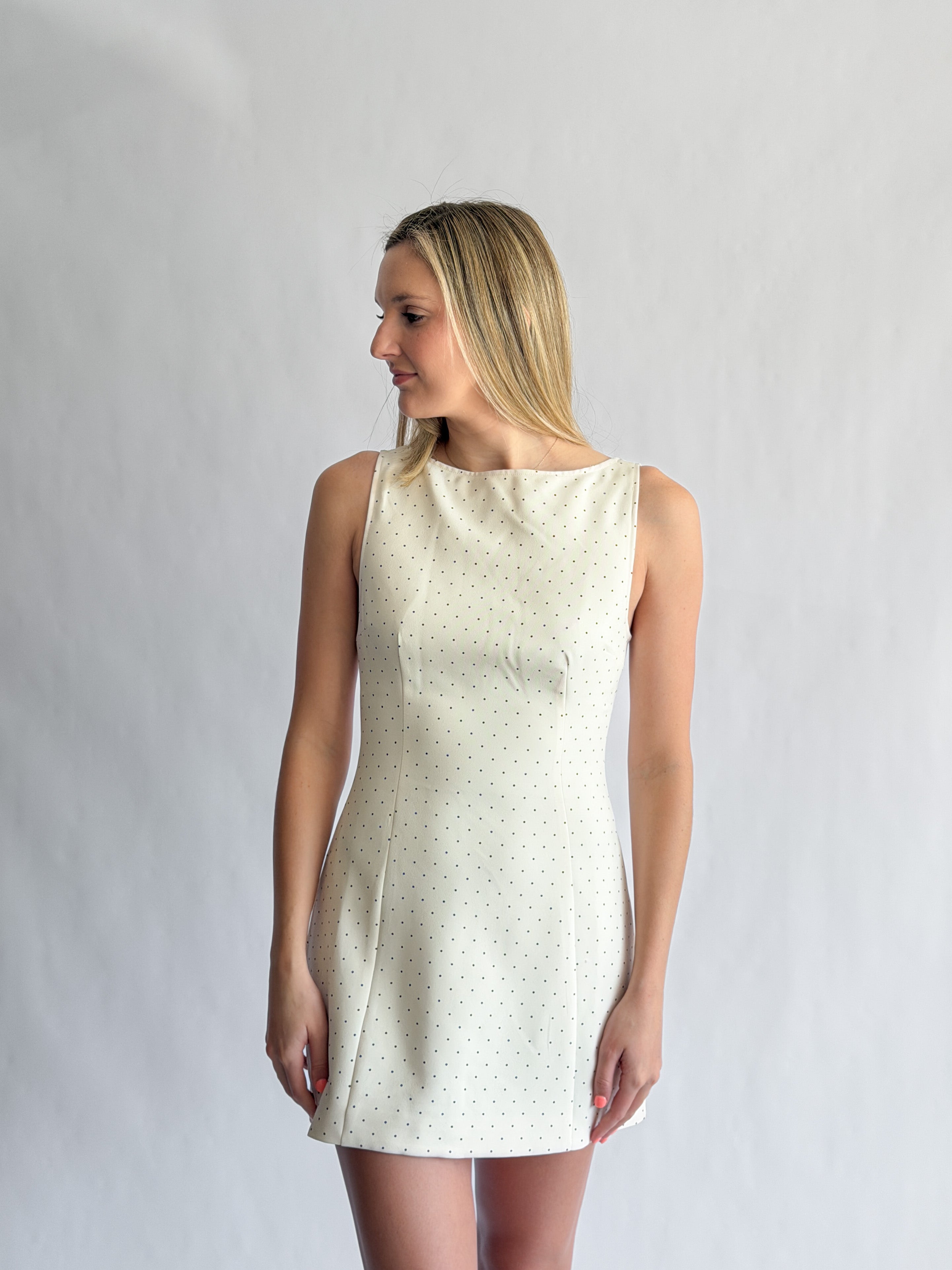 Sofie the Label Kiara Cream and Black Polka Dot High Neck Mini Dress