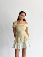 Sofie the Label Selena Off the Shoulder Mixed Media Mini Dress