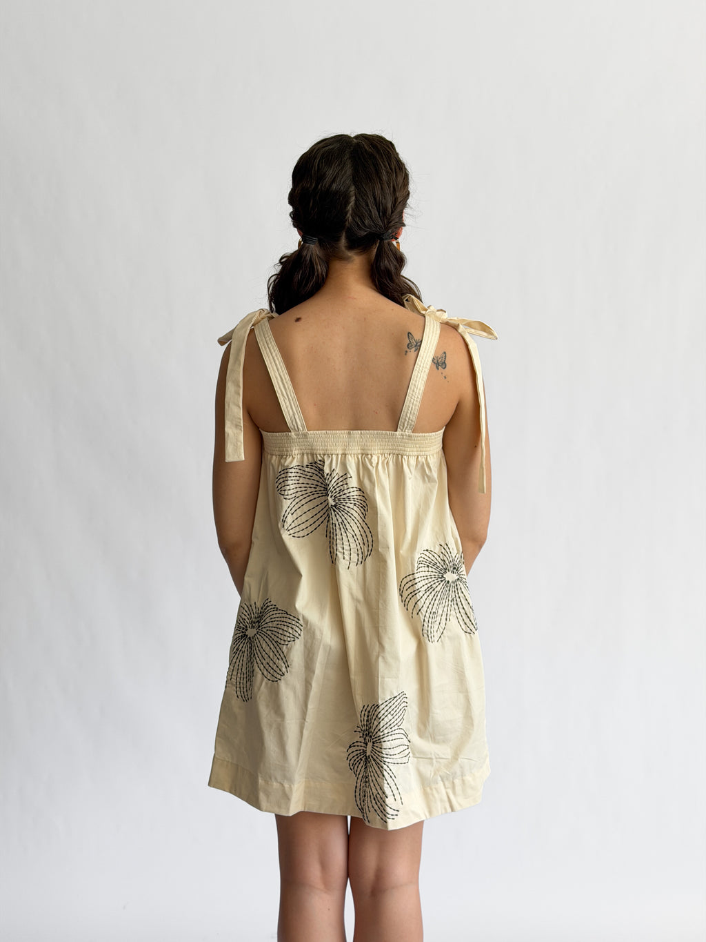 Sofia Cream Embroidered Tie Shoulder Sleeveless Mini Dress