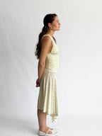 Sammie Polka Dot Ruched Asymmetrical Midi Dress (Cream)