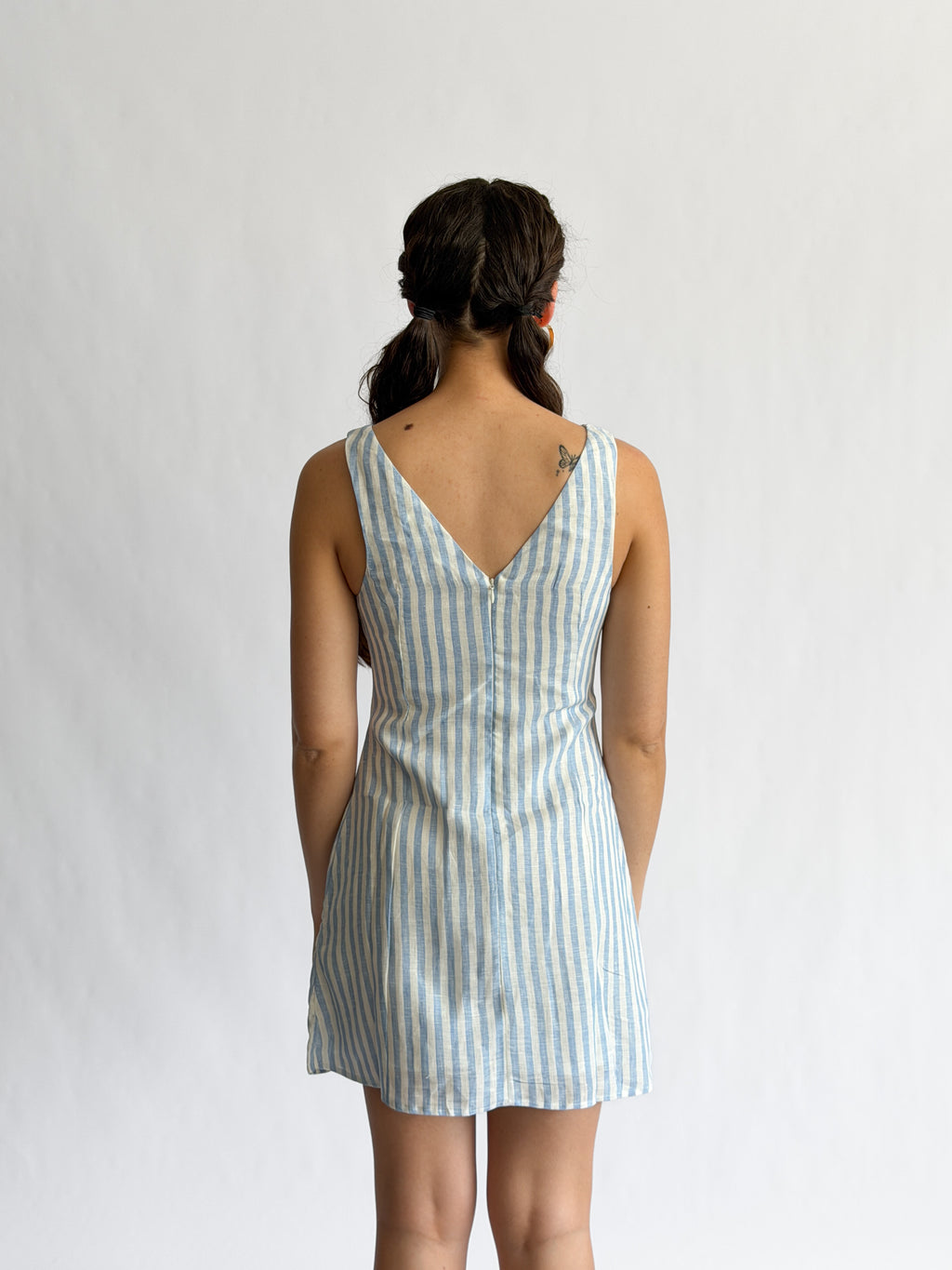 Sofie the Label Fiona Stripe Linen Sleeveless Mini Dress (Blue)