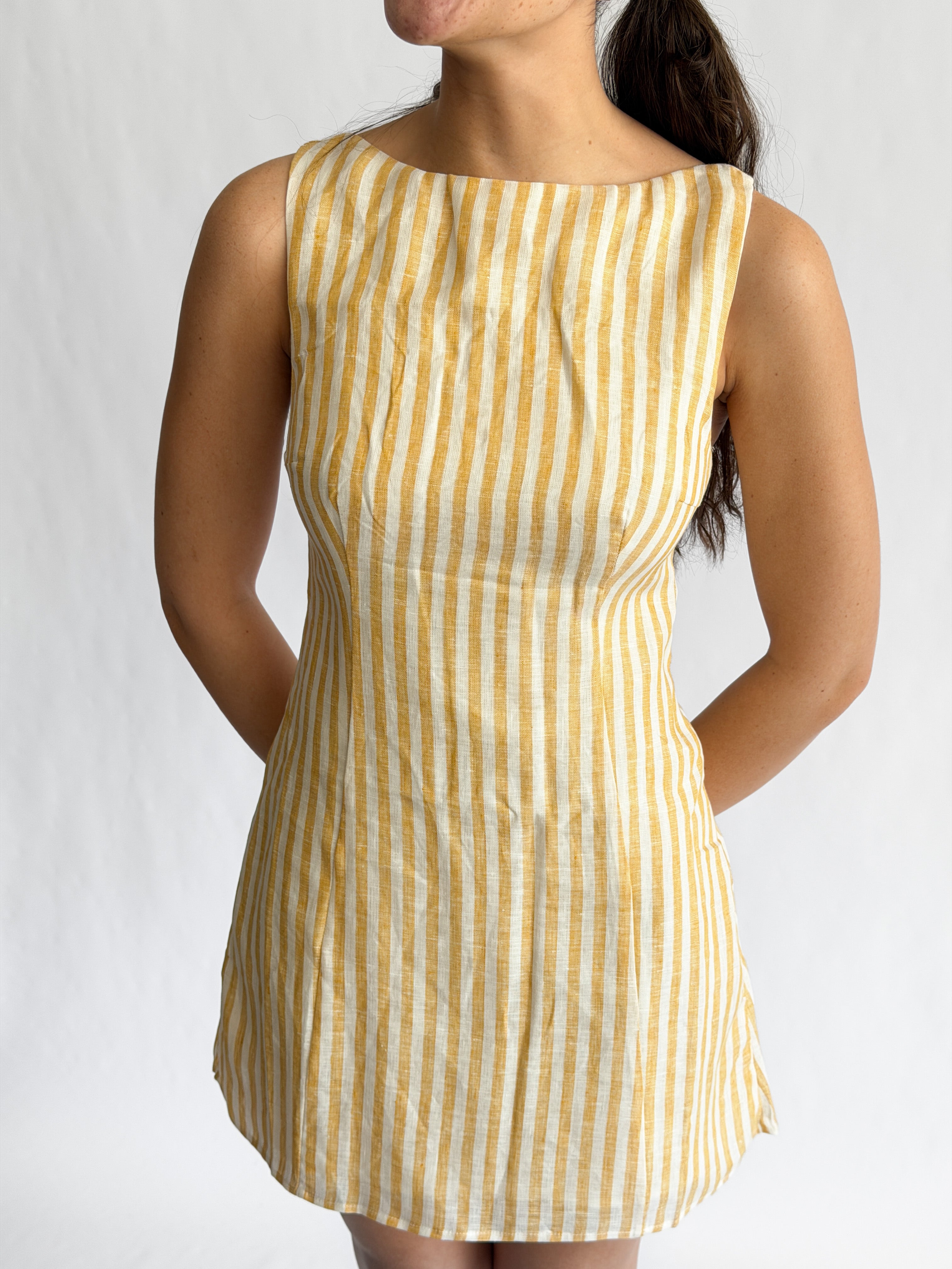 Sofie the Label Fiona Stripe Linen Sleeveless Mini Dress (Yellow)