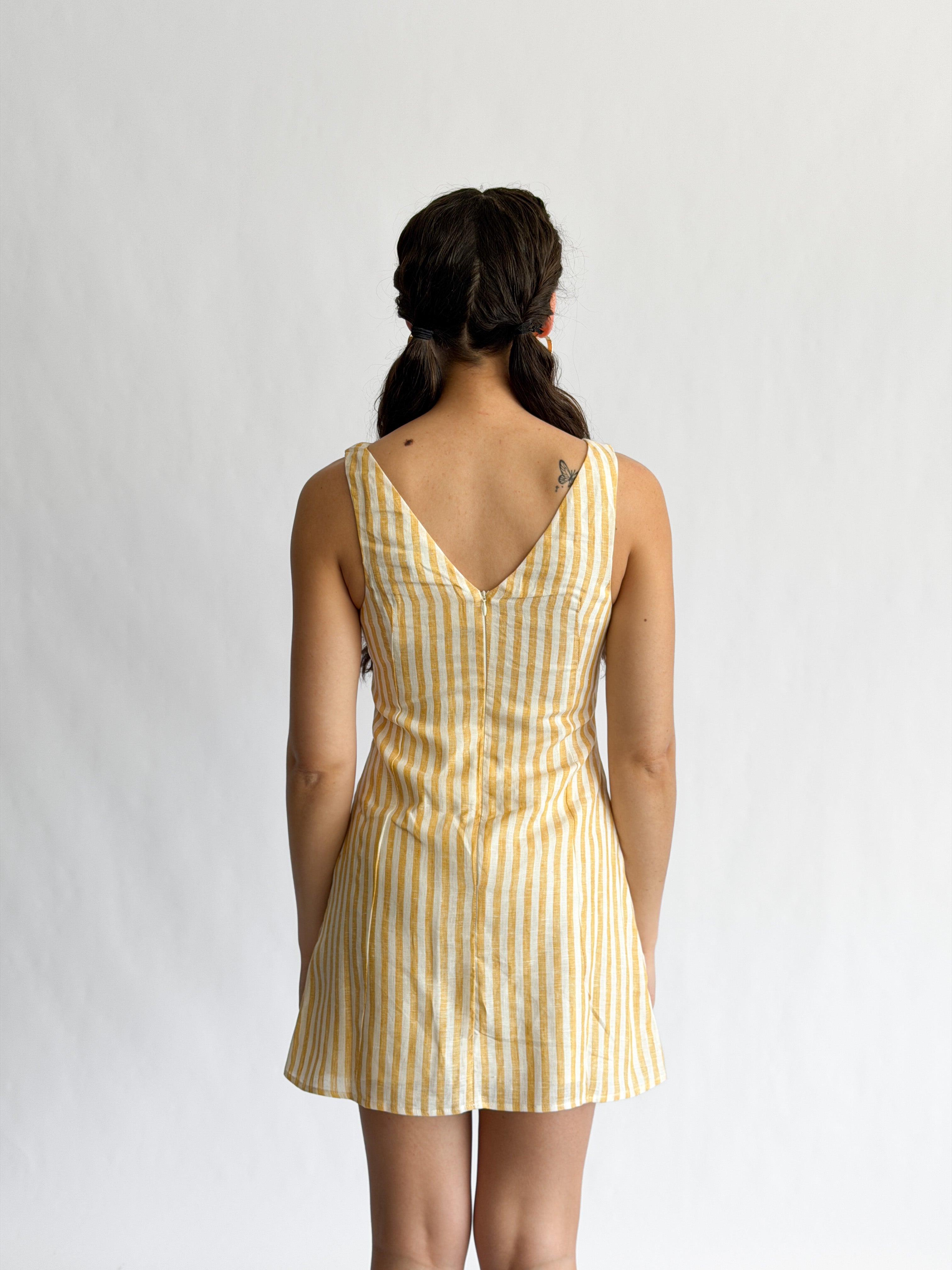 Sofie the Label Fiona Stripe Linen Sleeveless Mini Dress (Yellow)