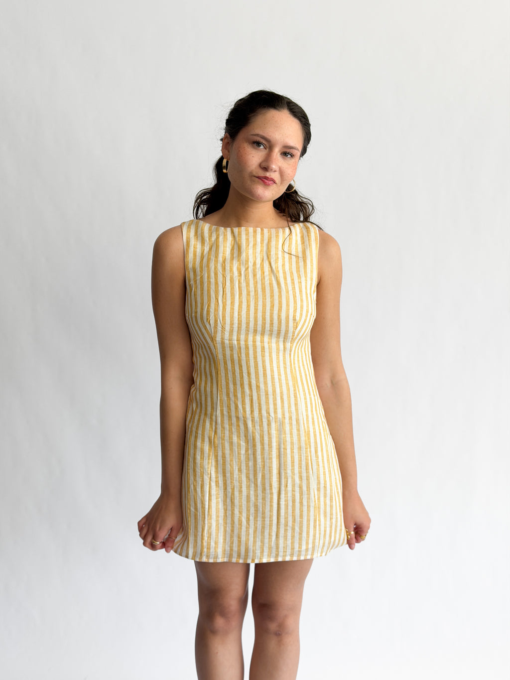 Sofie the Label Fiona Stripe Linen Sleeveless Mini Dress (Yellow)