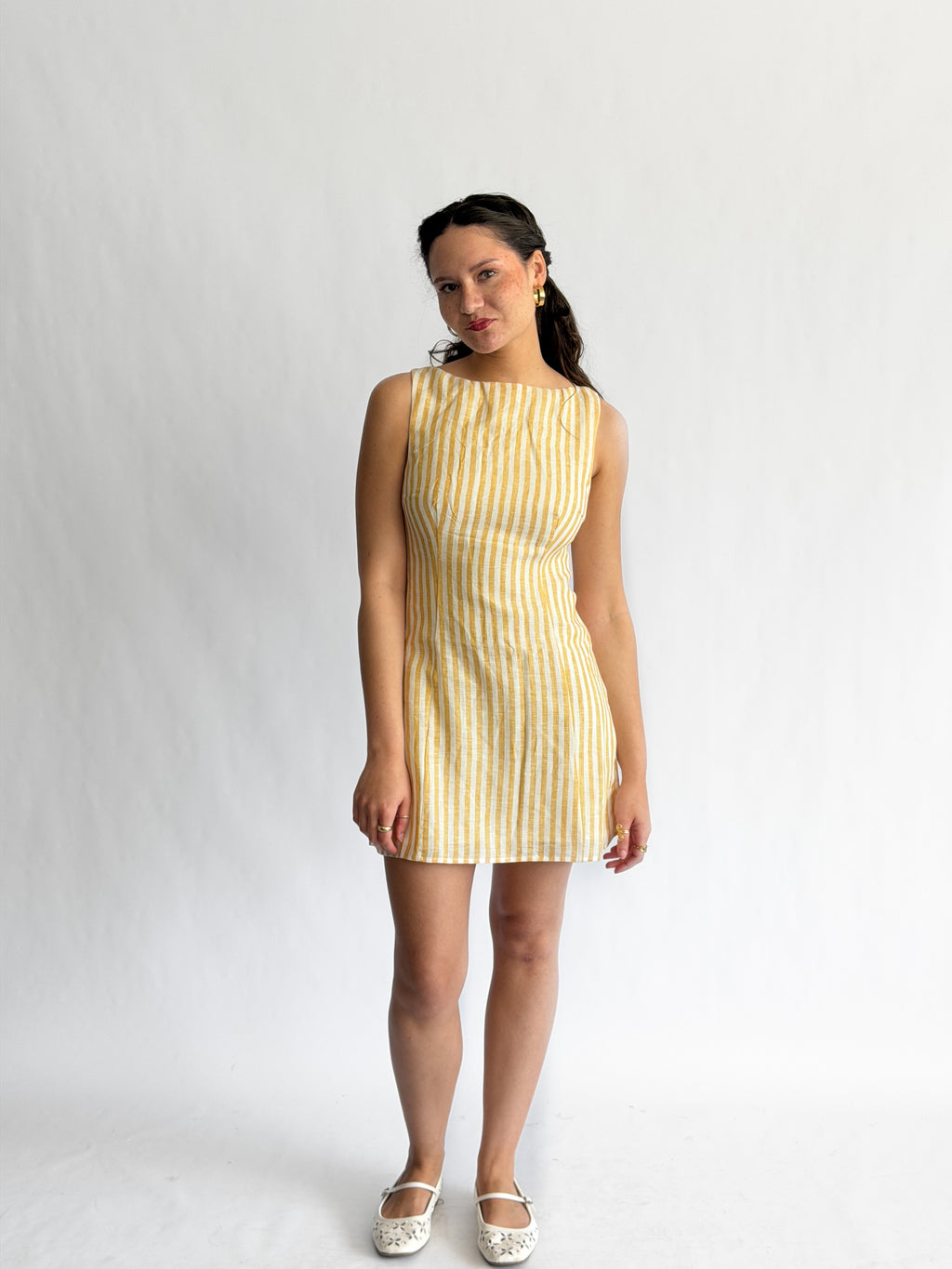 Sofie the Label Fiona Stripe Linen Sleeveless Mini Dress (Yellow)