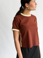 Sawyer Stretch Athletic Stripe Short Sleeve Top (Brown)
