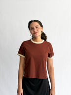 Sawyer Stretch Athletic Stripe Short Sleeve Top (Brown)