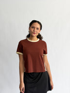 Sawyer Stretch Athletic Stripe Short Sleeve Top (Brown)