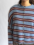 Things Between Piper Knit Rolled Hem Button Cardigan (Blue/Burgundy Stripe)