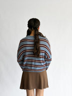 Things Between Piper Knit Rolled Hem Button Cardigan (Blue/Burgundy Stripe)