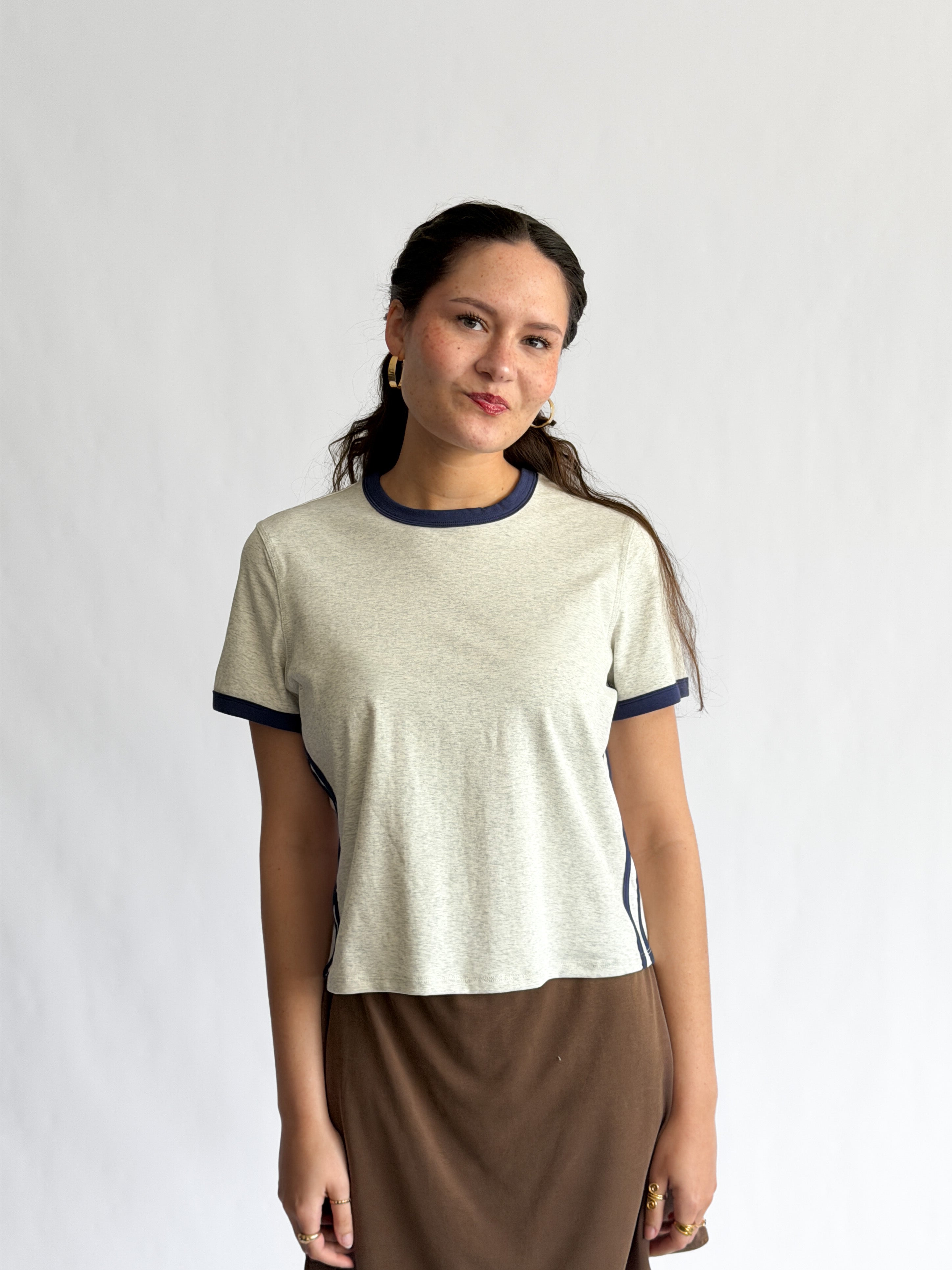 Sawyer Stretch Athletic Stripe Short Sleeve Top (Grey)