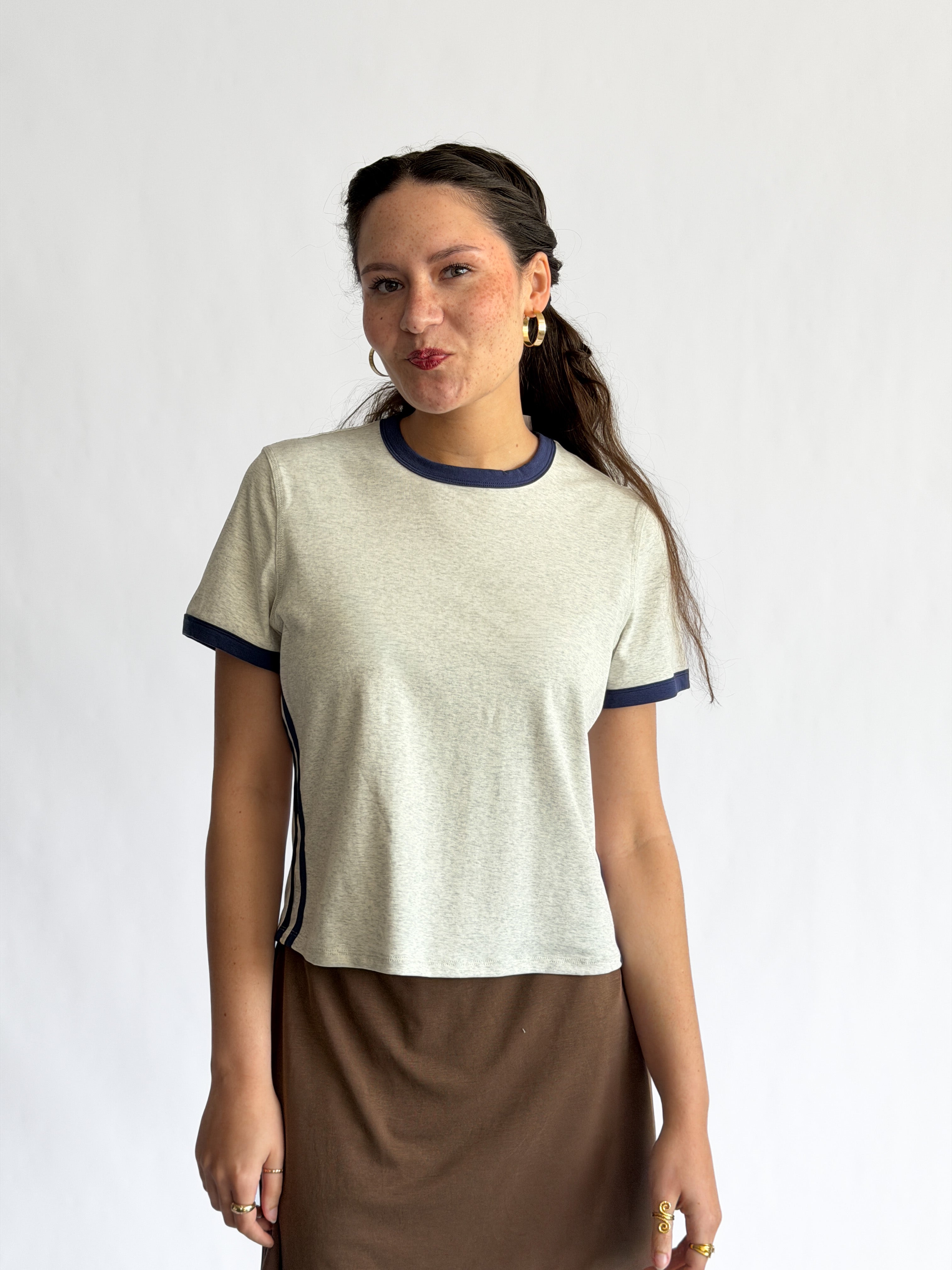 Sawyer Stretch Athletic Stripe Short Sleeve Top (Grey)