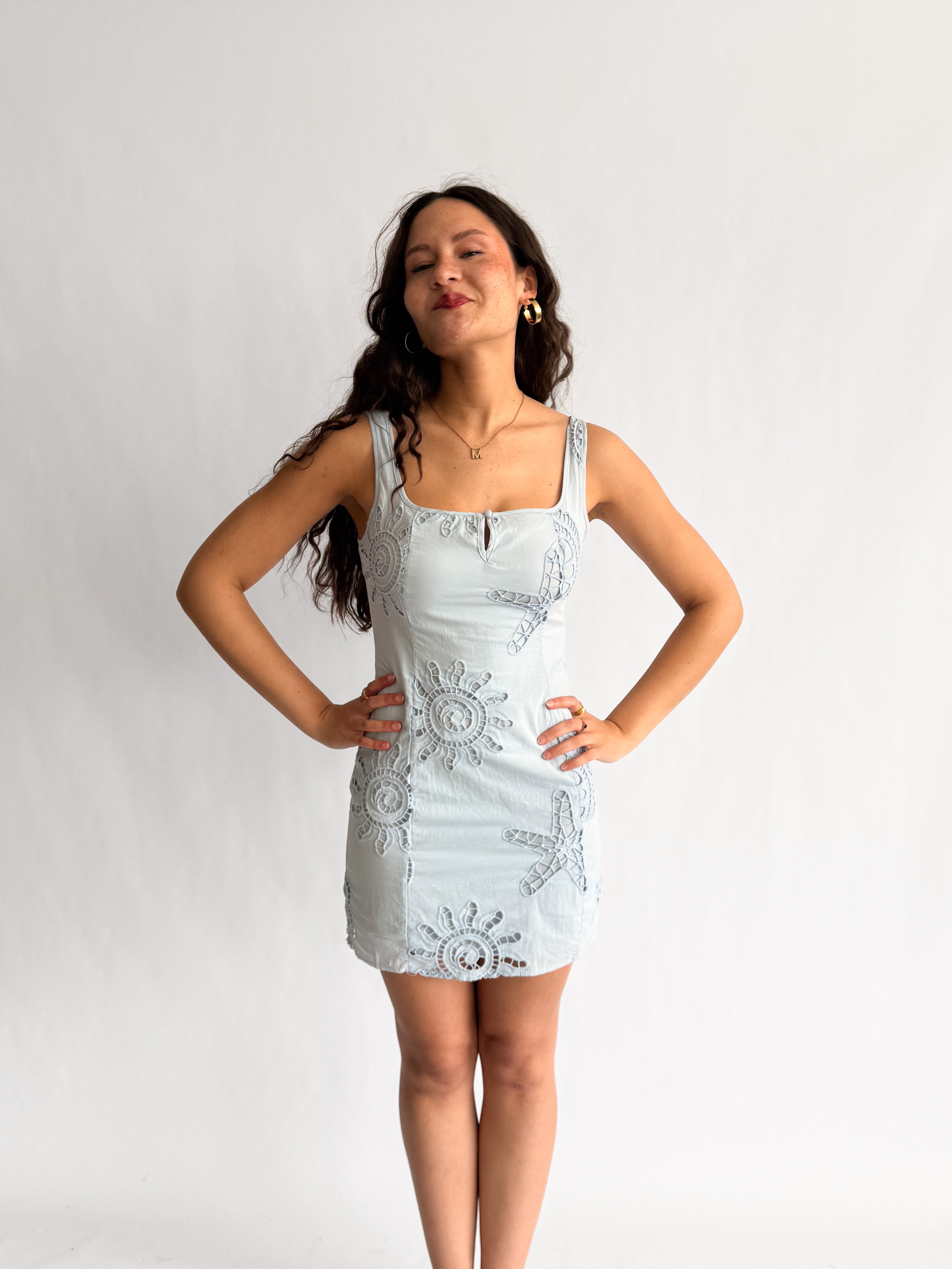 Tessa Blue Shell Eyelet Tank Mini Dress