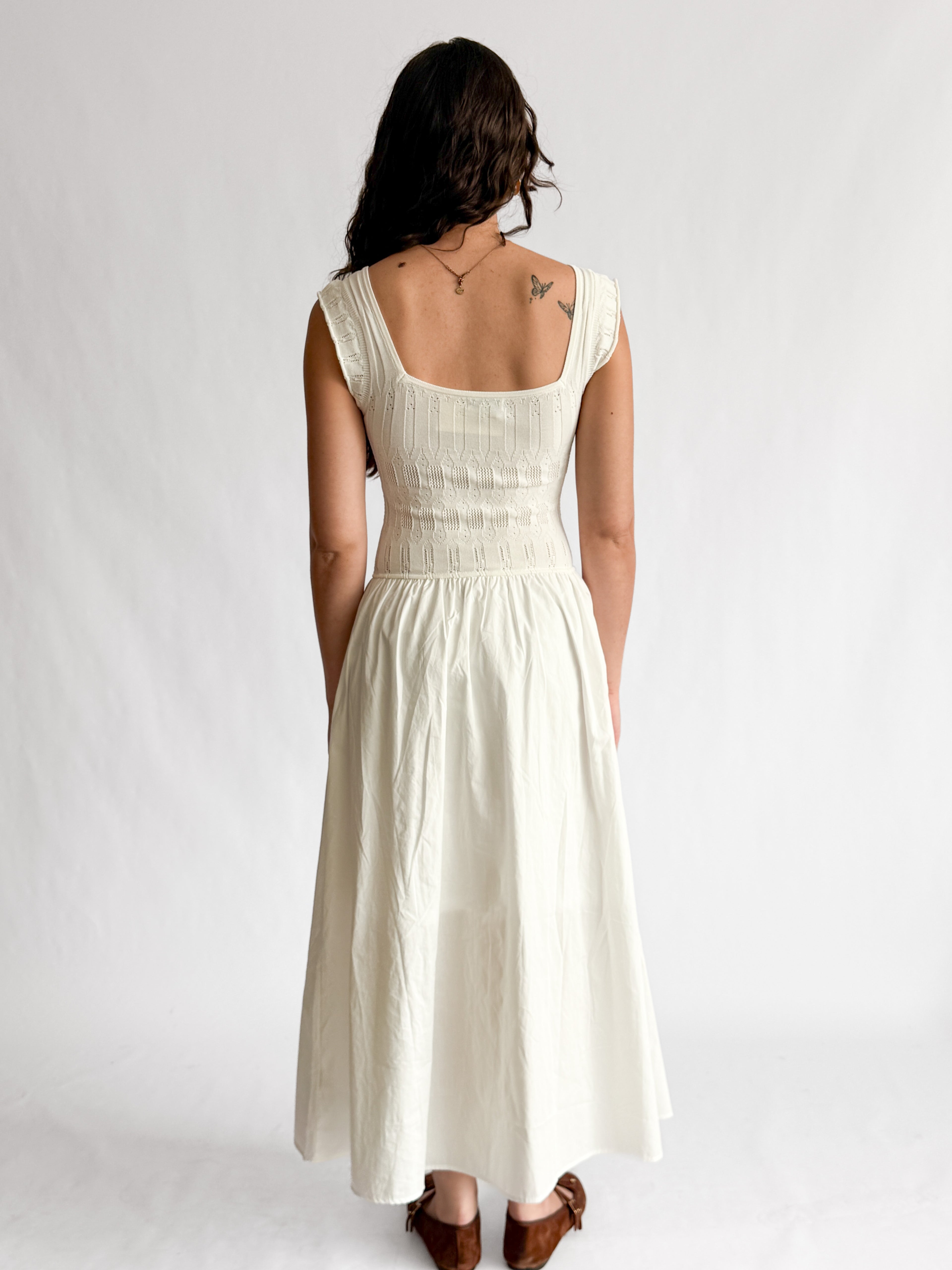 Tamara Ivory Textured Knit Smock Tiered Midi Dress