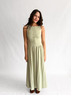 Tori Boat Neck Front Button Detail Cotton Midi Dress (Green)