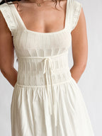 Tamara Ivory Textured Knit Smock Tiered Midi Dress