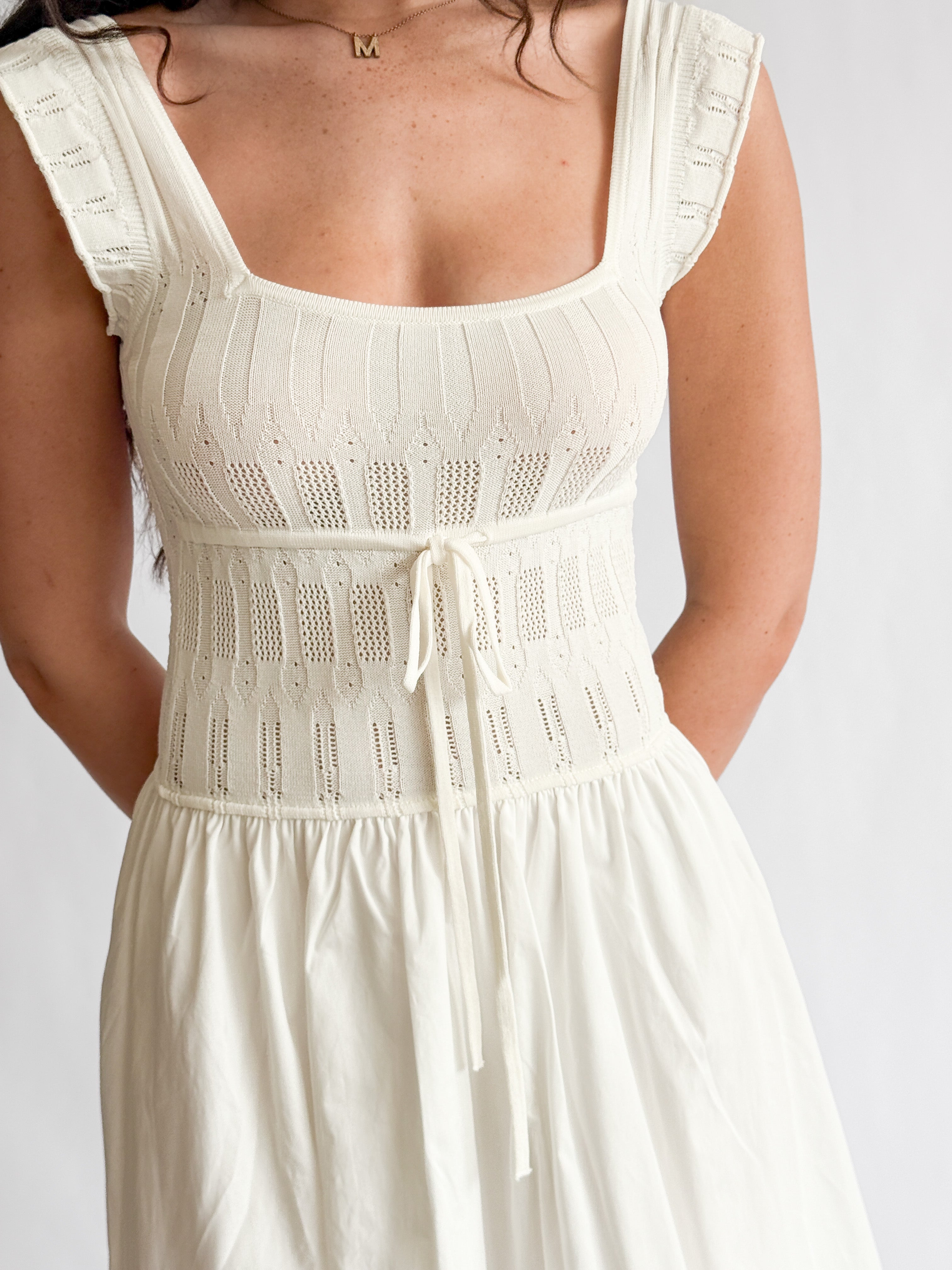 Tamara Ivory Textured Knit Smock Tiered Midi Dress