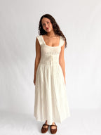 Tamara Ivory Textured Knit Smock Tiered Midi Dress