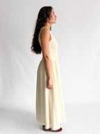 Tori Boat Neck Front Button Detail Cotton Midi Dress (Cream)