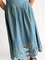 Tracy Blue Denim Eyelet Drop Waist Sleeveless Midi Dress