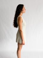 Teddy Grid Patterned Boat Neck Tank Mini Dress (Grey)