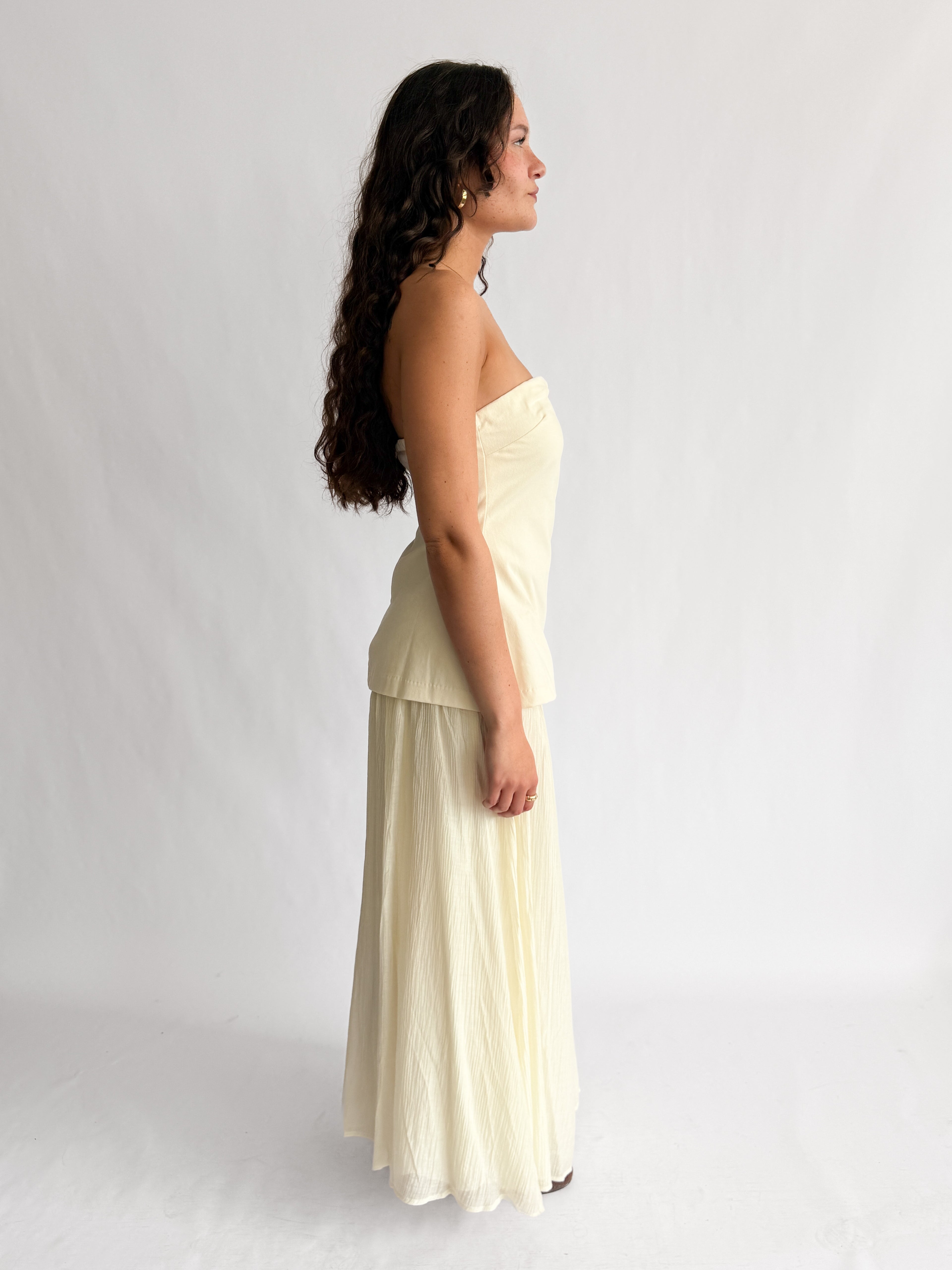 Talia Cream Strapless Mixed Media Midi Dress