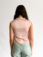 Teagan Dusty Pink Satin Lace Trim V-Neck Top