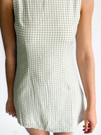 Teddy Grid Patterned Boat Neck Tank Mini Dress (Grey)