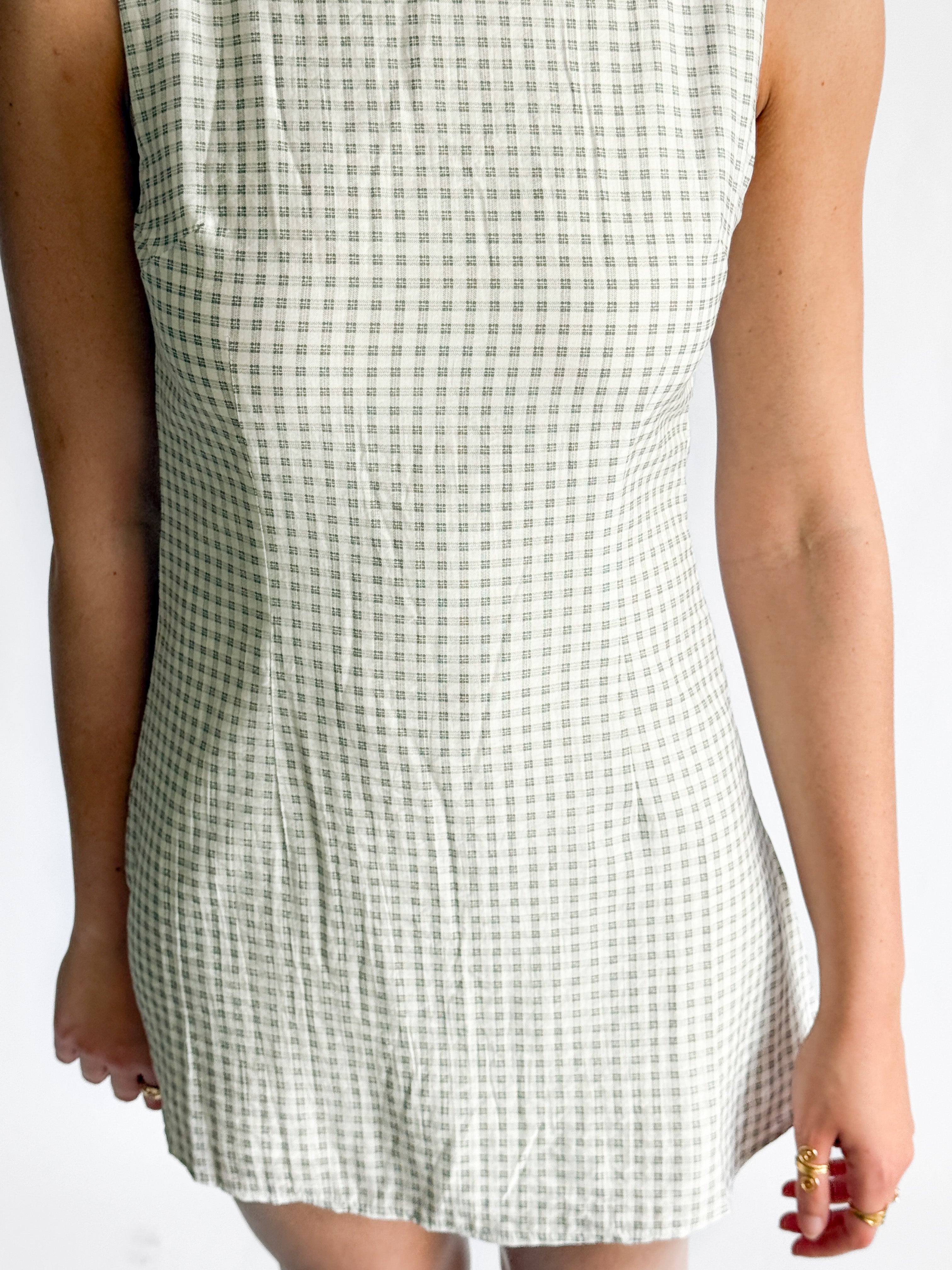 Teddy Grid Patterned Boat Neck Tank Mini Dress (Grey)
