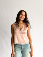 Teagan Dusty Pink Satin Lace Trim V-Neck Top