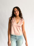 Teagan Dusty Pink Satin Lace Trim V-Neck Top