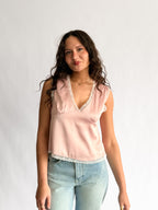Teagan Dusty Pink Satin Lace Trim V-Neck Top