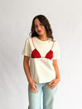 Tilly Beaded Bikini Cotton T-Shirt (Red)