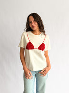 Tilly Beaded Bikini Cotton T-Shirt (Red)