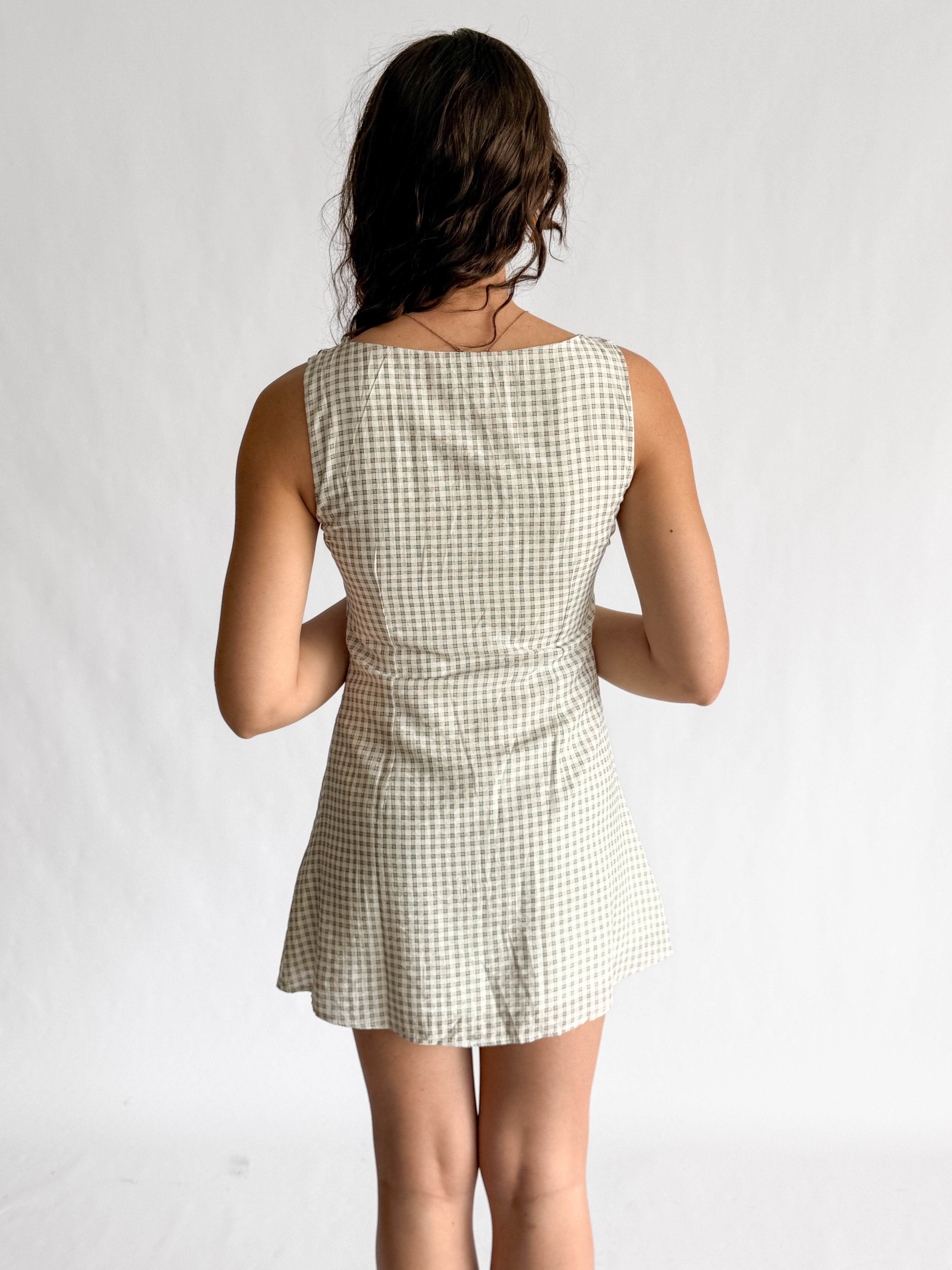 Teddy Grid Patterned Boat Neck Tank Mini Dress (Grey)