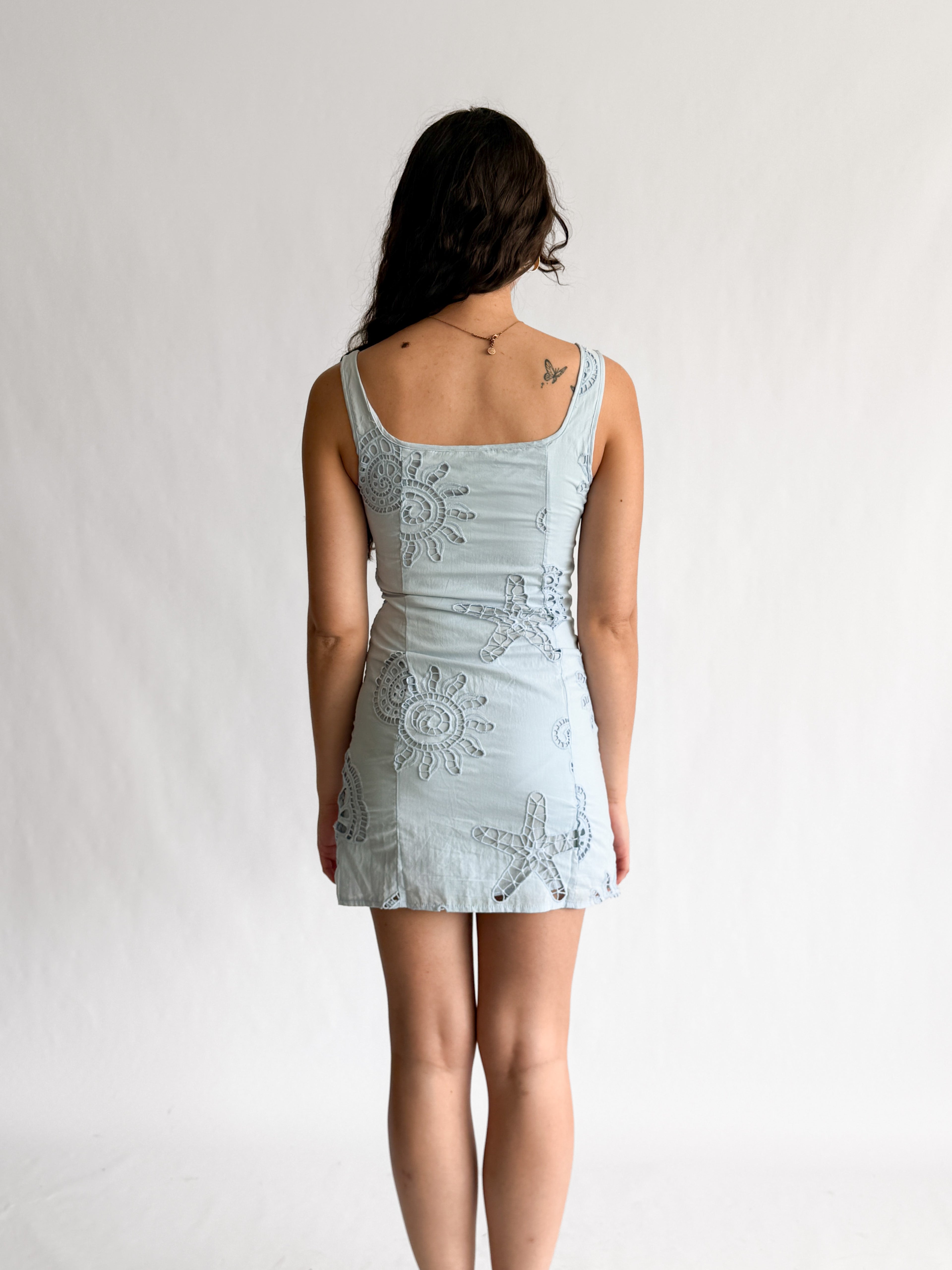 Tessa Blue Shell Eyelet Tank Mini Dress