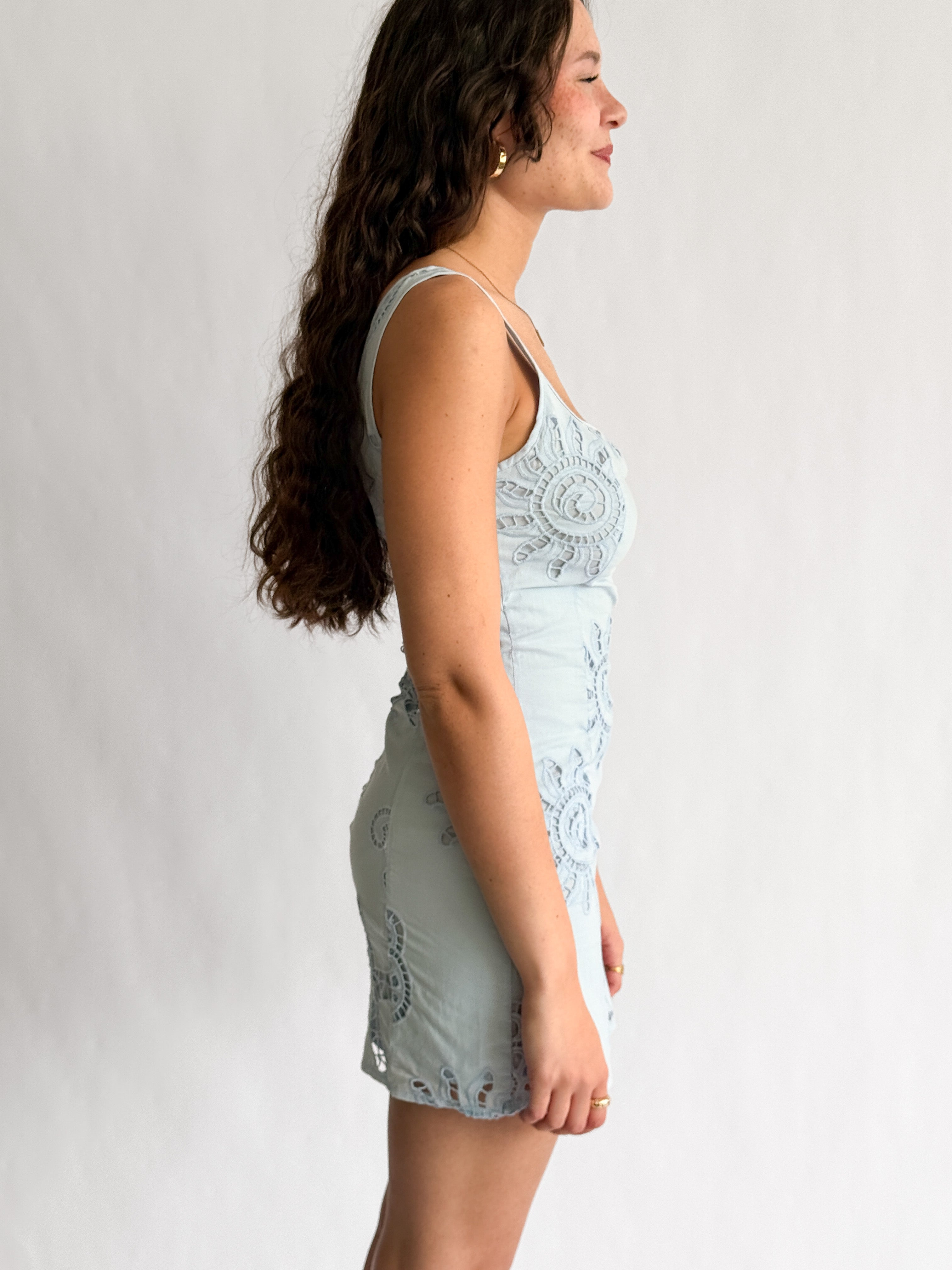 Tessa Blue Shell Eyelet Tank Mini Dress