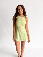 Teddy Grid Patterned Boat Neck Tank Mini Dress (Green)