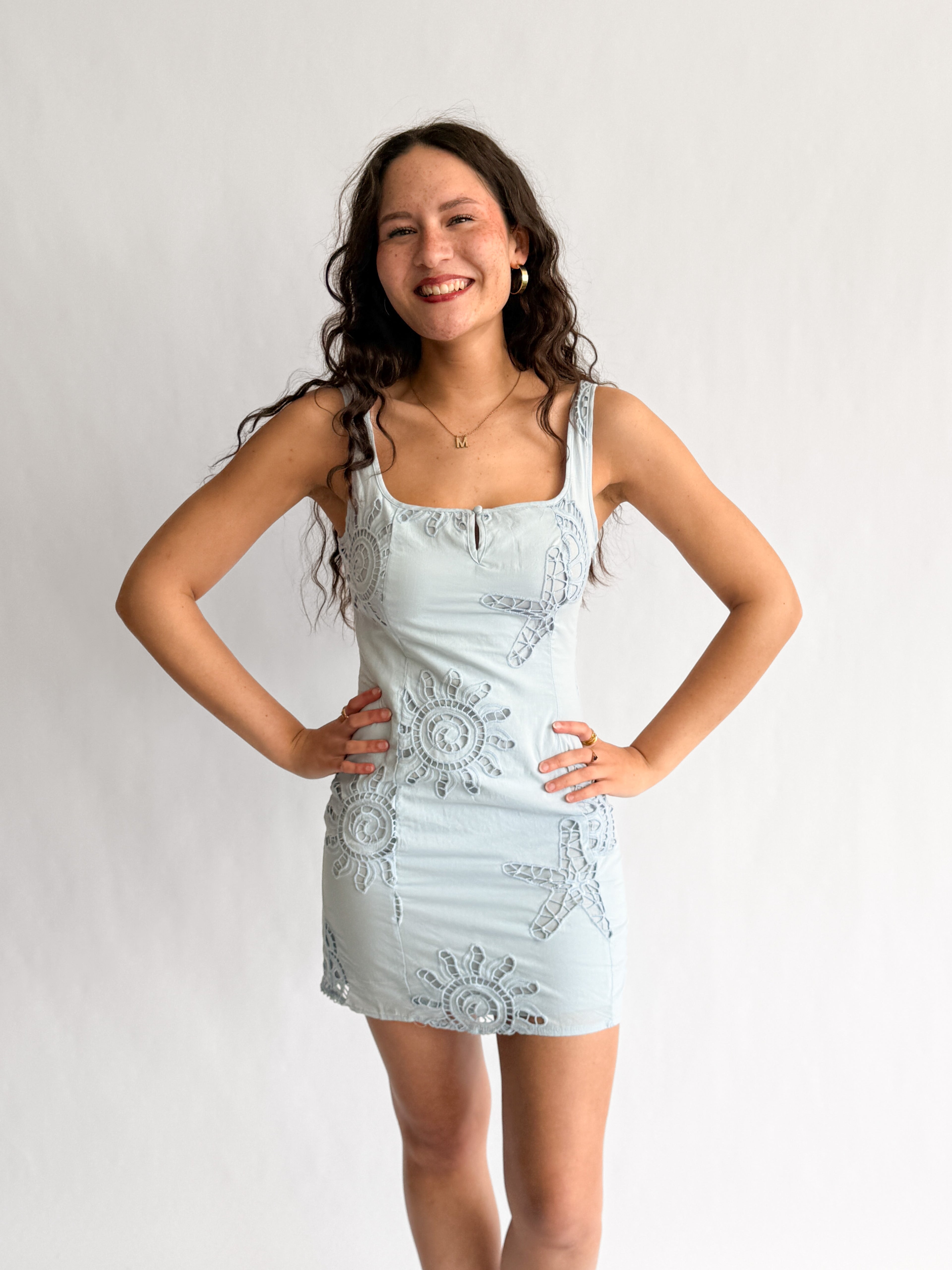 Tessa Blue Shell Eyelet Tank Mini Dress