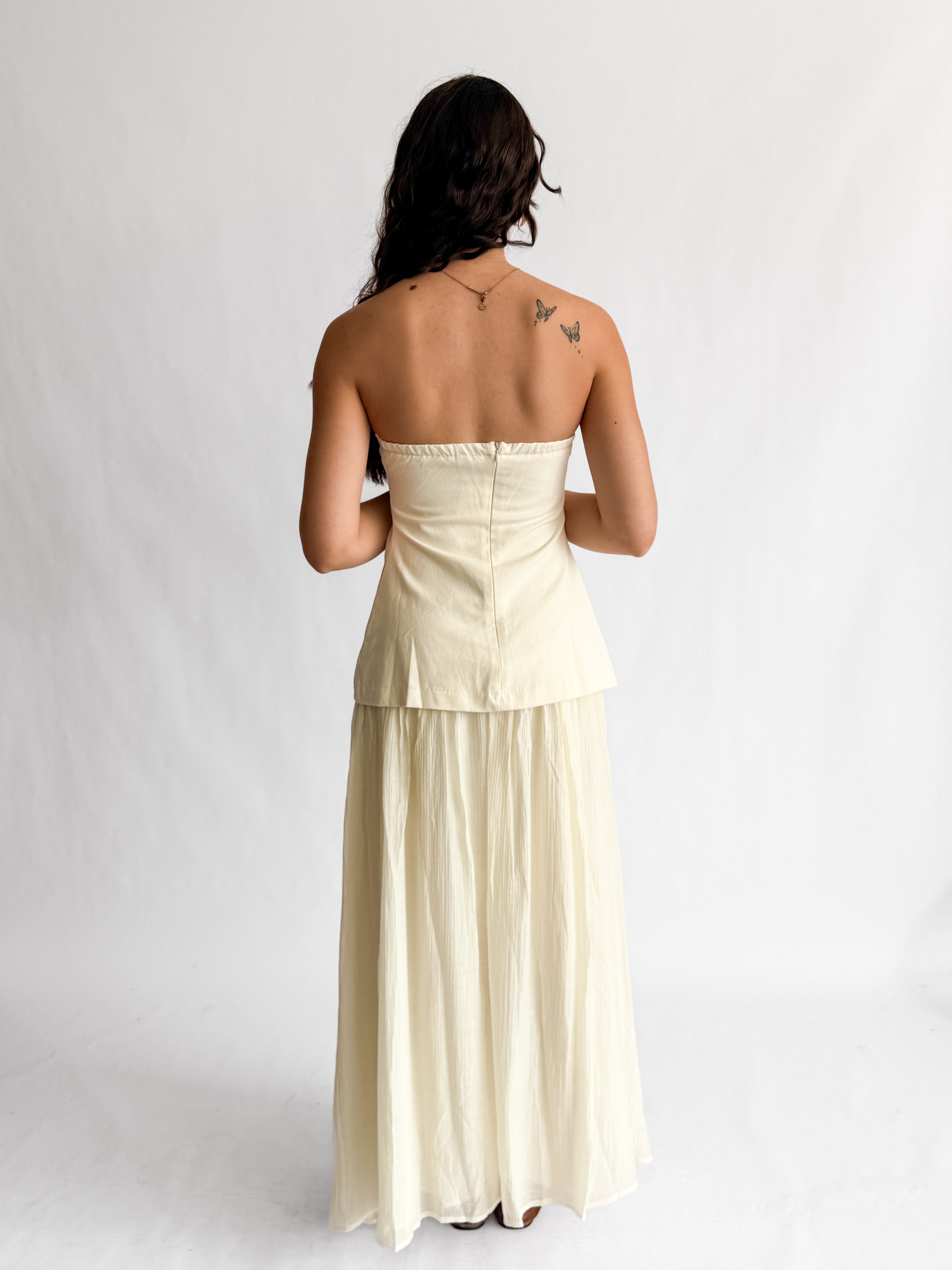 Talia Cream Strapless Mixed Media Midi Dress