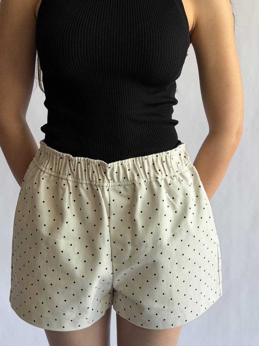 Things Between Noah Cream and Black Polka Dot Cotton Shorts